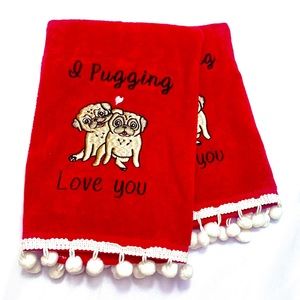 2pk Towel Set ◈ Pug Valentine I Puggin Love You